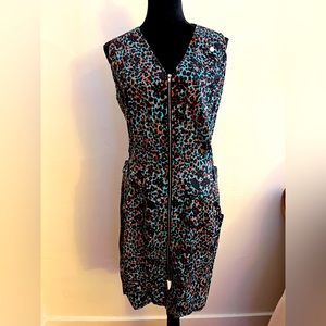 Paul Smith aqua coral and black leopard print cotton dress  size 42 (US 4/6)